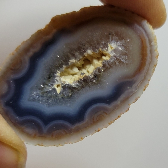 Trio of Small Agate Natural Crystal Geodes, Purple Blue Cream - Picture 2 of 6